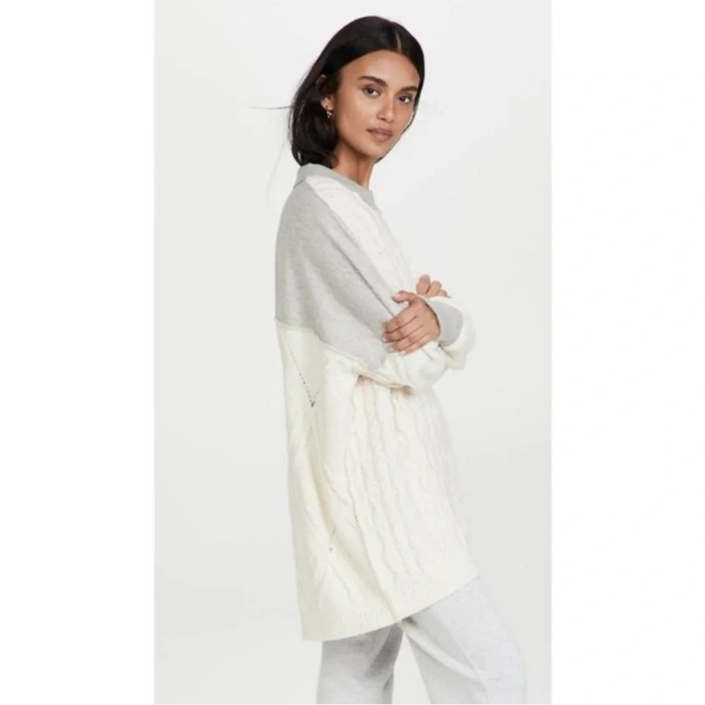 Free People Olympia‎ Oversized Cable Knit Sweater Cream Gray Size XS